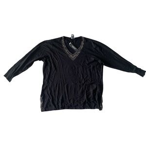 NWT Jones & CO Black Rhinestone V-Neck Sweater 1X
